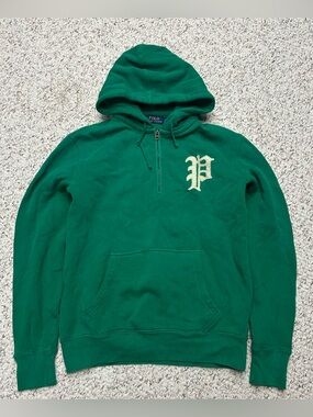 Polo Ralph Lauren Hoodie Green Pullover Fleece Gothic P 1/4 Zip Grunge Small